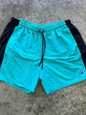 Champion Teal Black Ripstop Nylon Colorblock Shorts XL Gorpcore Athletic